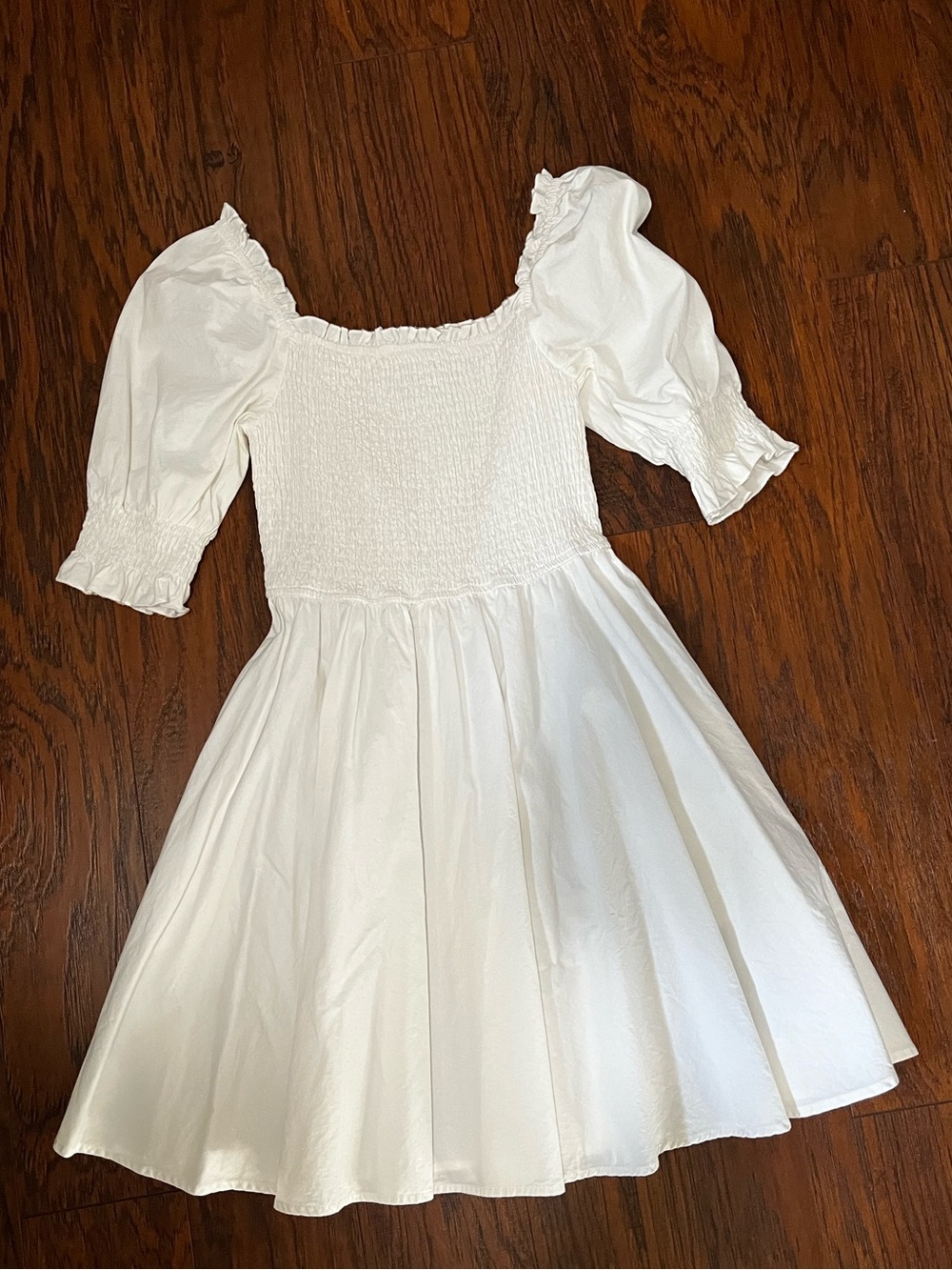 Blue Rain White Puff Sleeve Smocked Bodice Kids Dress
